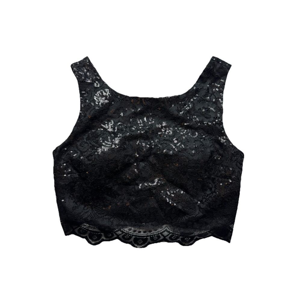 City Studio Juniors Lined Lace With Padded Bra Cropped Sequined Party Top Size 7
